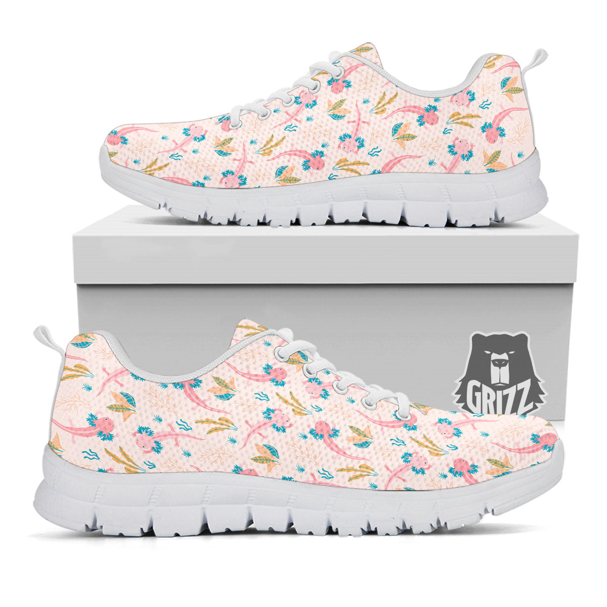 Axolotl Pastel Print Pattern White Sneaker-grizzshop