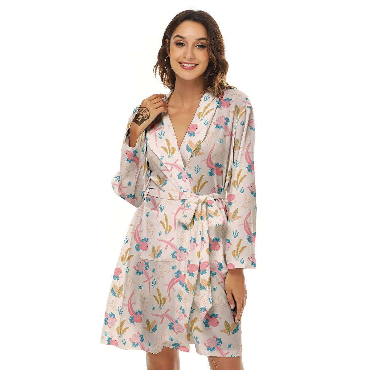 Axolotl Pastel Print Pattern Women's Robe-grizzshop