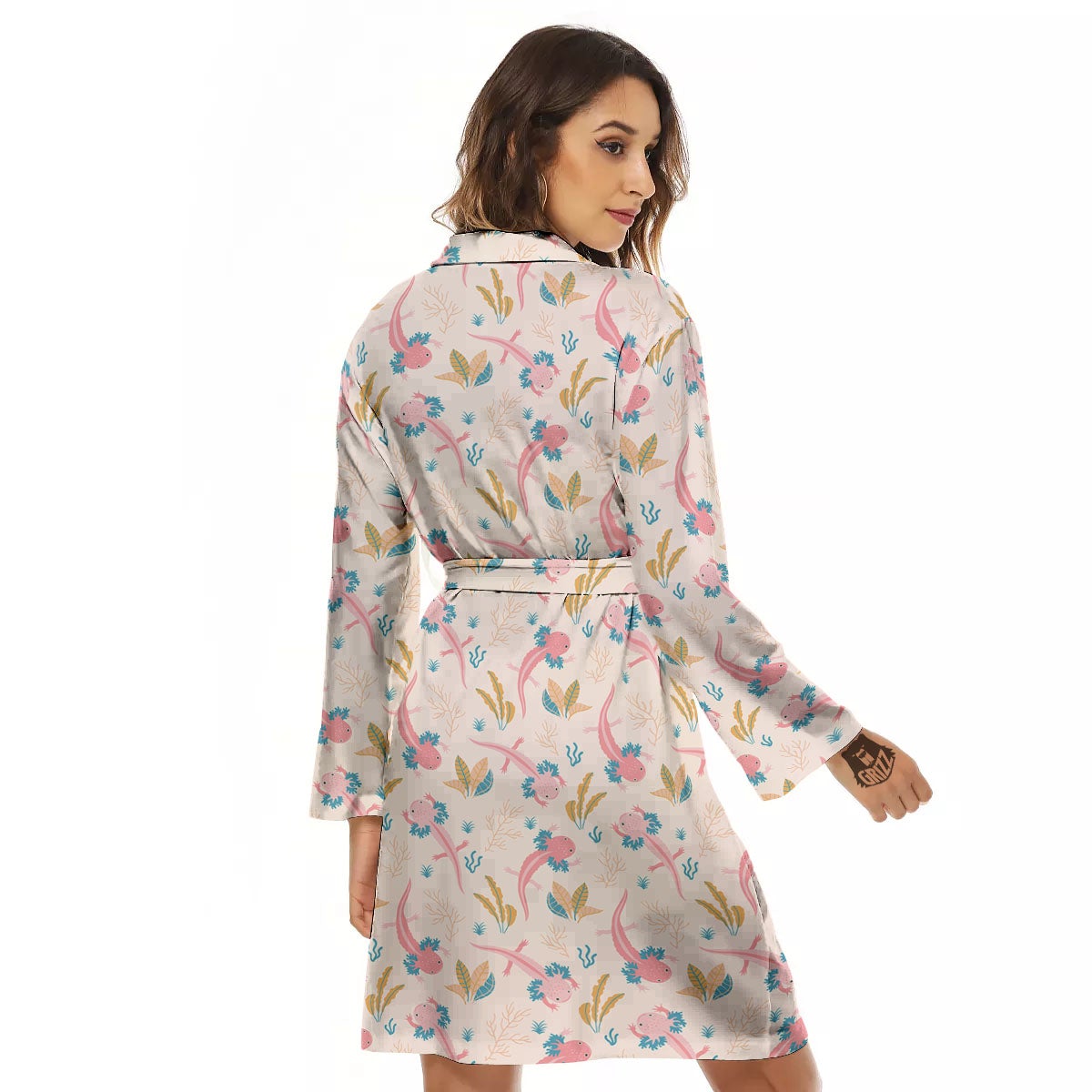 Axolotl Pastel Print Pattern Women's Robe-grizzshop