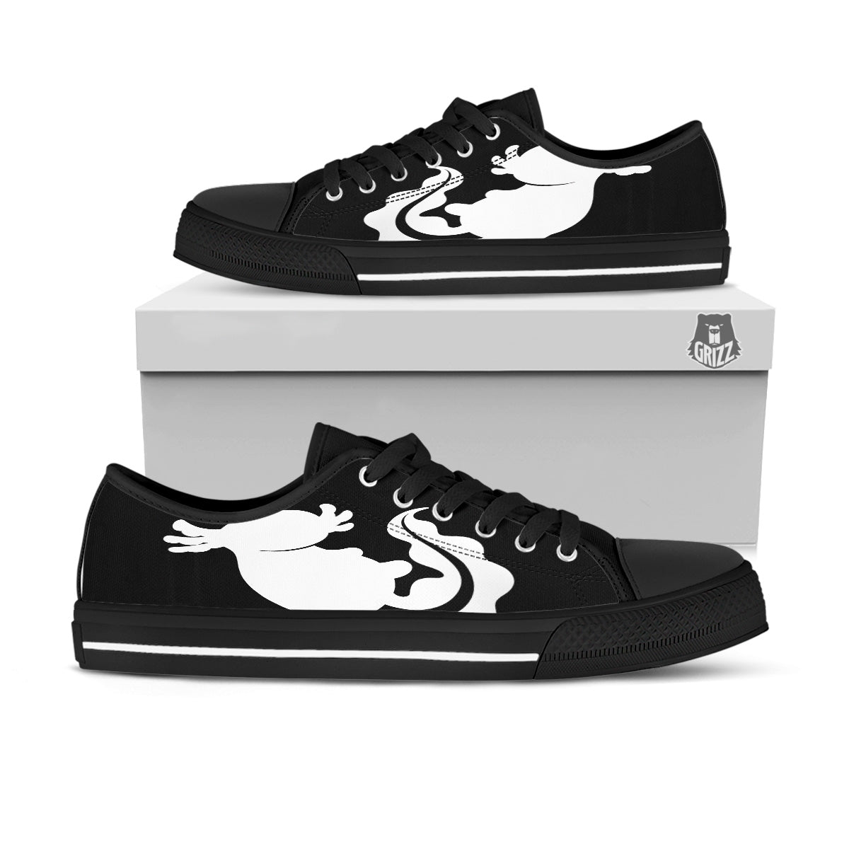 Axolotl White And Black Print Black Low Top Shoes-grizzshop