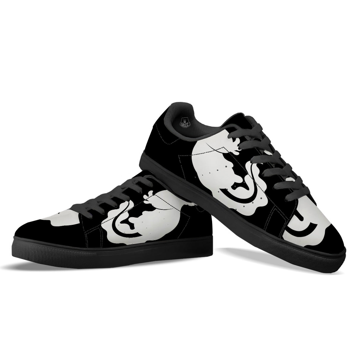Axolotl White And Black Print Black Low Top Sneakers-grizzshop