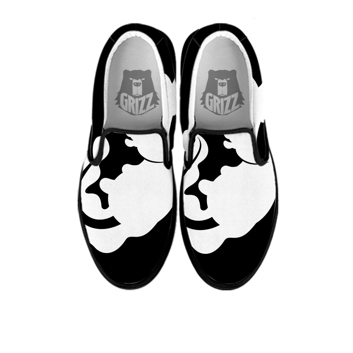 Axolotl White And Black Print Black Slip On Shoes-grizzshop