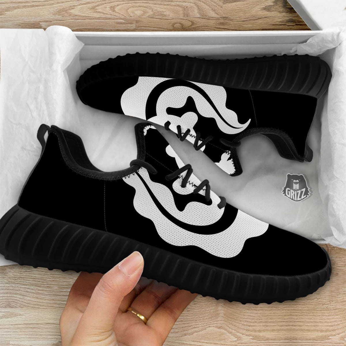 Axolotl White And Black Print Black Walking Shoes-grizzshop