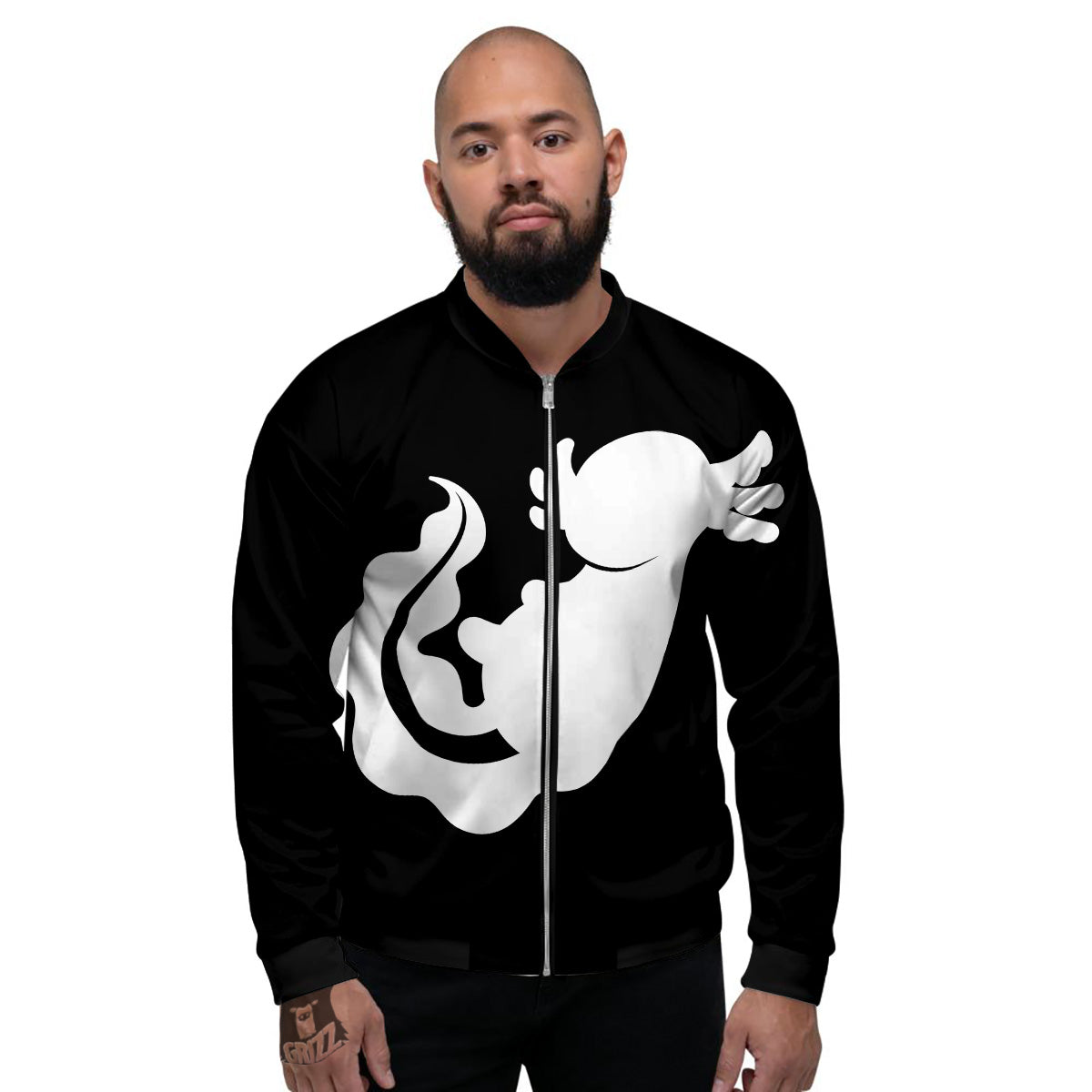 Axolotl White And Black Print Men's Bomber Jacket-grizzshop