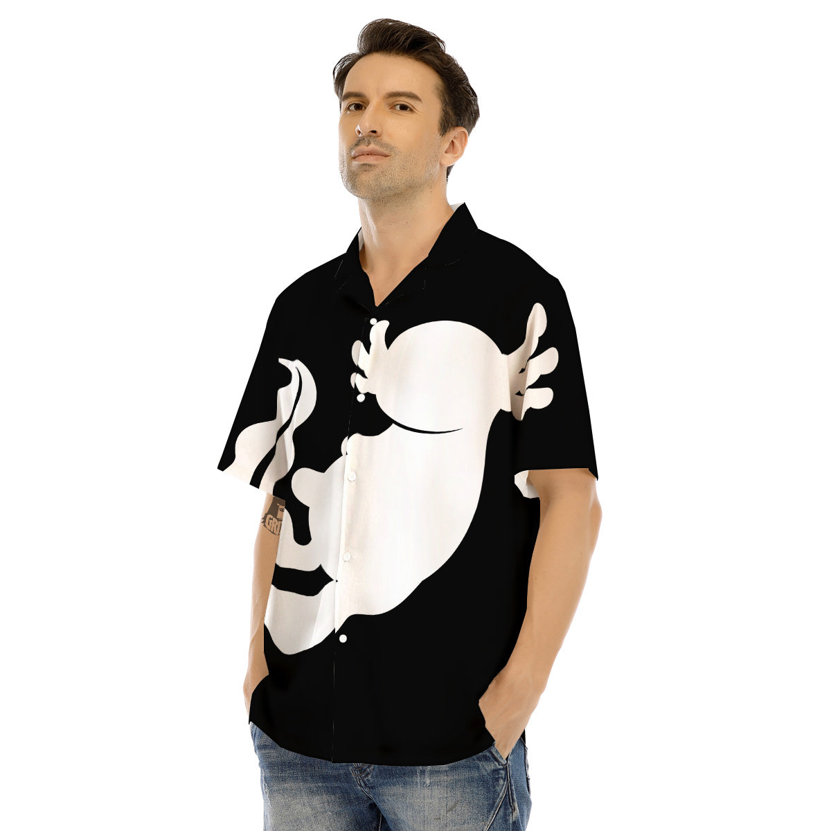 Axolotl White And Black Print Men's Hawaiian Shirt-grizzshop