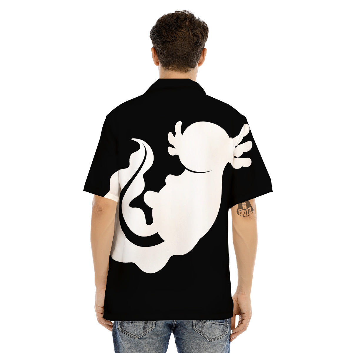 Axolotl White And Black Print Men's Hawaiian Shirt-grizzshop