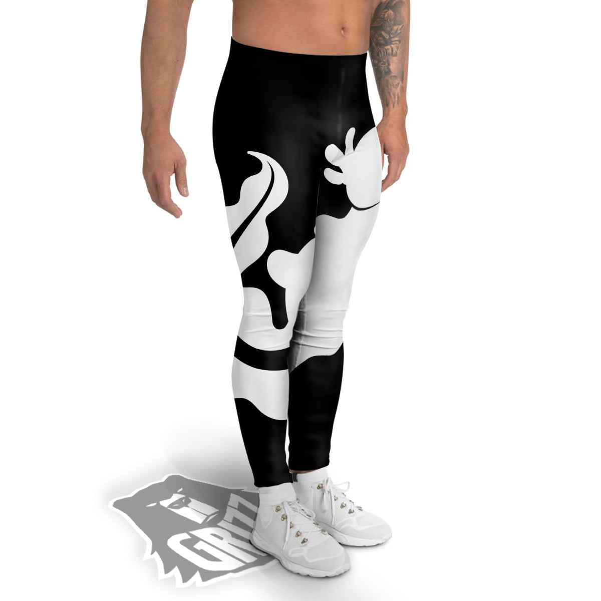 Axolotl White And Black Print Men's Leggings-grizzshop