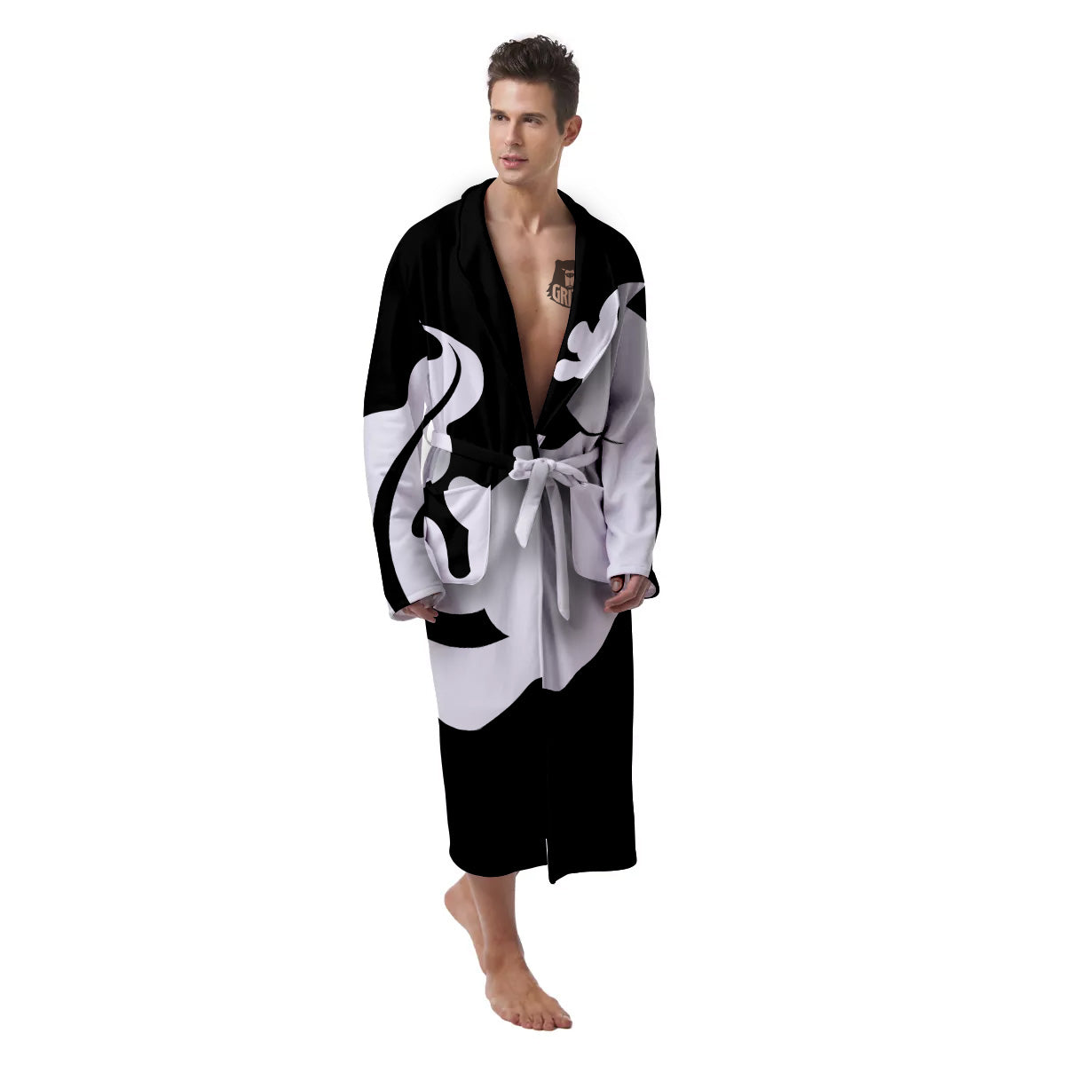 Axolotl White And Black Print Men's Robe-grizzshop