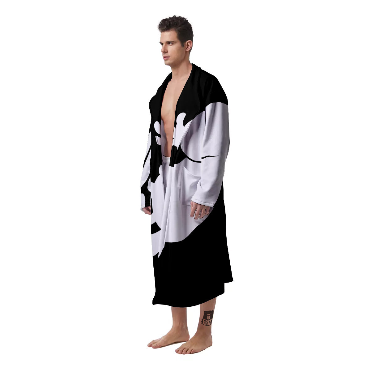 Axolotl White And Black Print Men's Robe-grizzshop