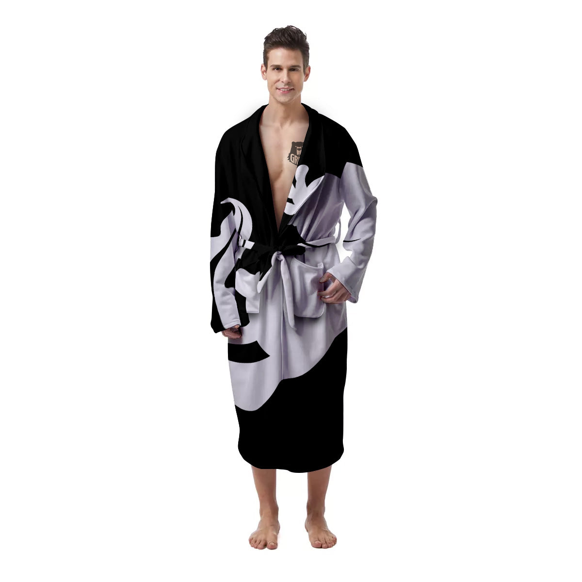 Axolotl White And Black Print Men's Robe-grizzshop