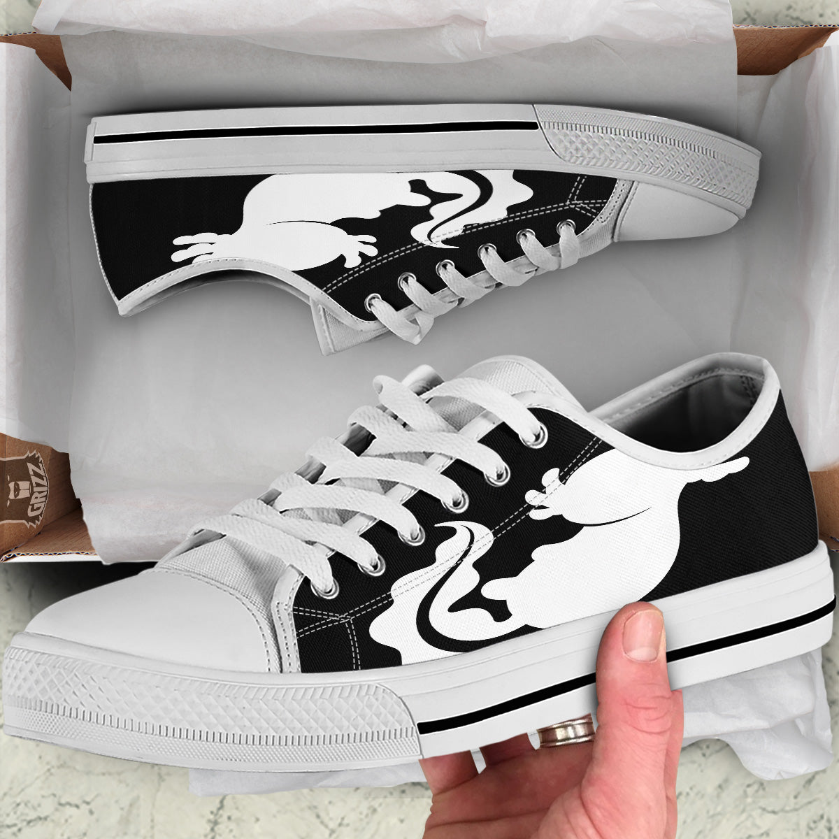 Axolotl White And Black Print White Low Top Shoes-grizzshop