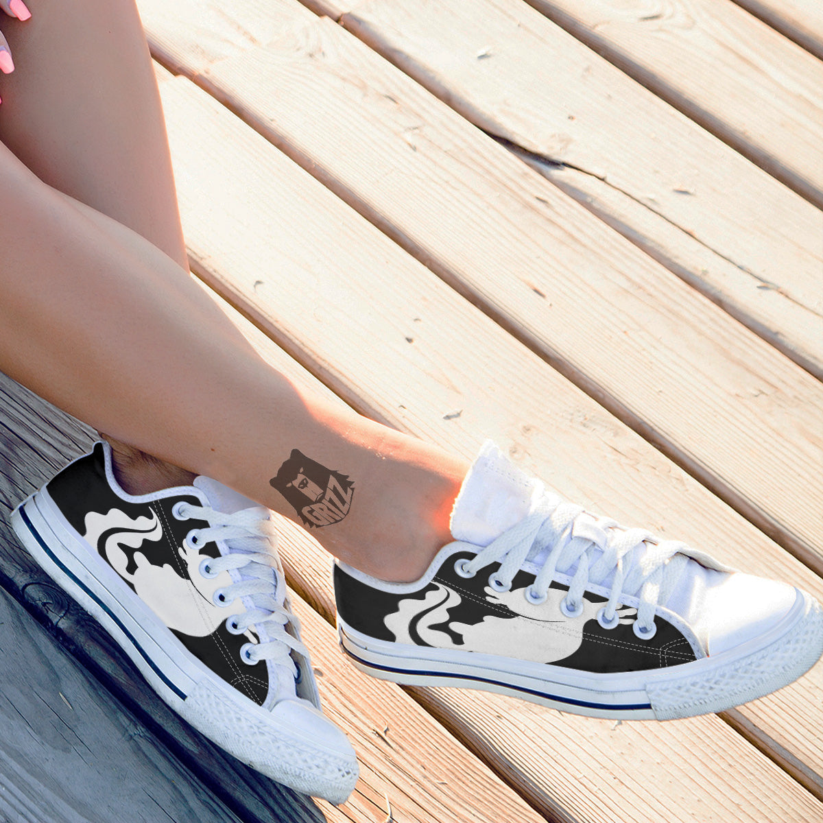 Axolotl White And Black Print White Low Top Shoes-grizzshop