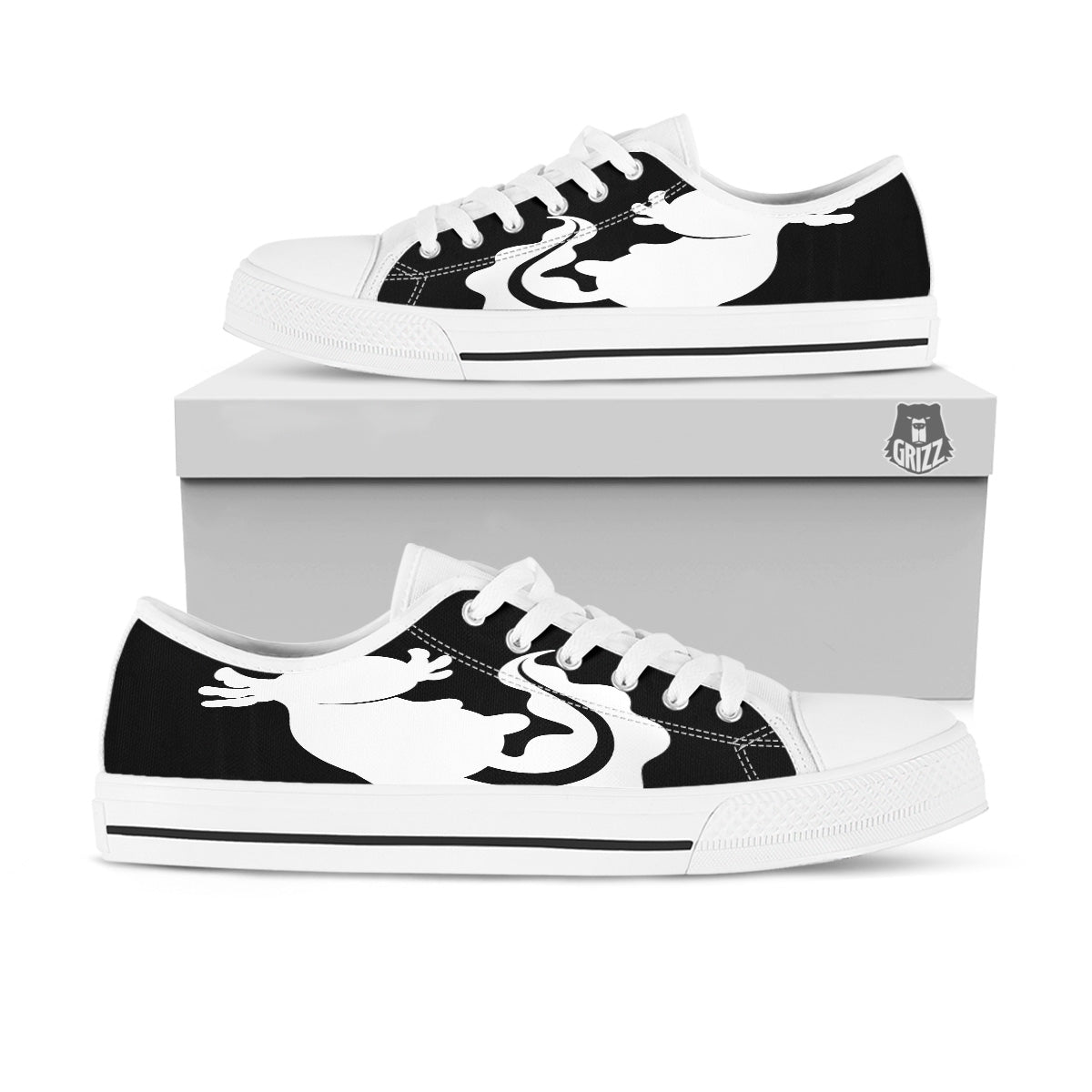 Axolotl White And Black Print White Low Top Shoes-grizzshop