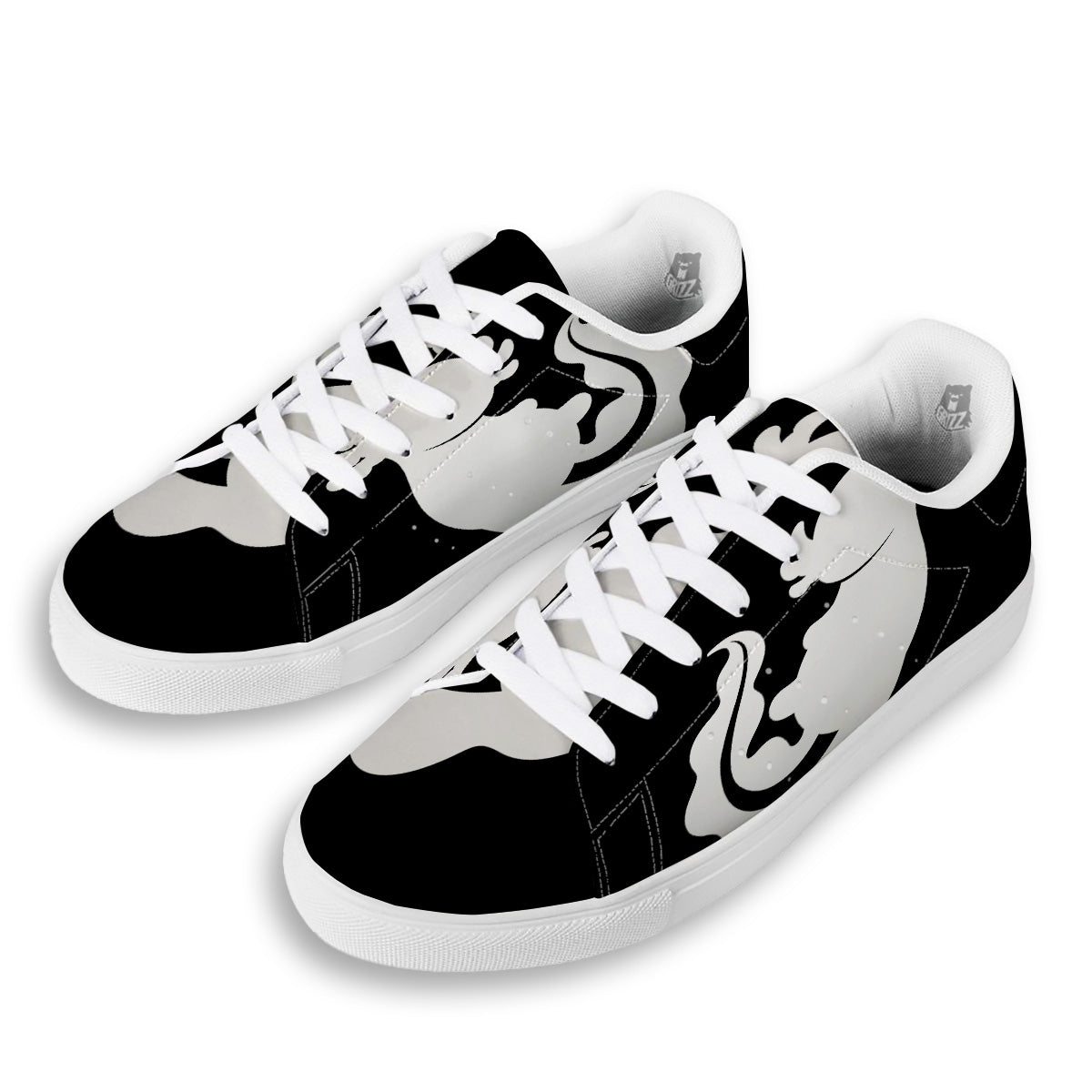 Axolotl White And Black Print White Low Top Sneakers-grizzshop