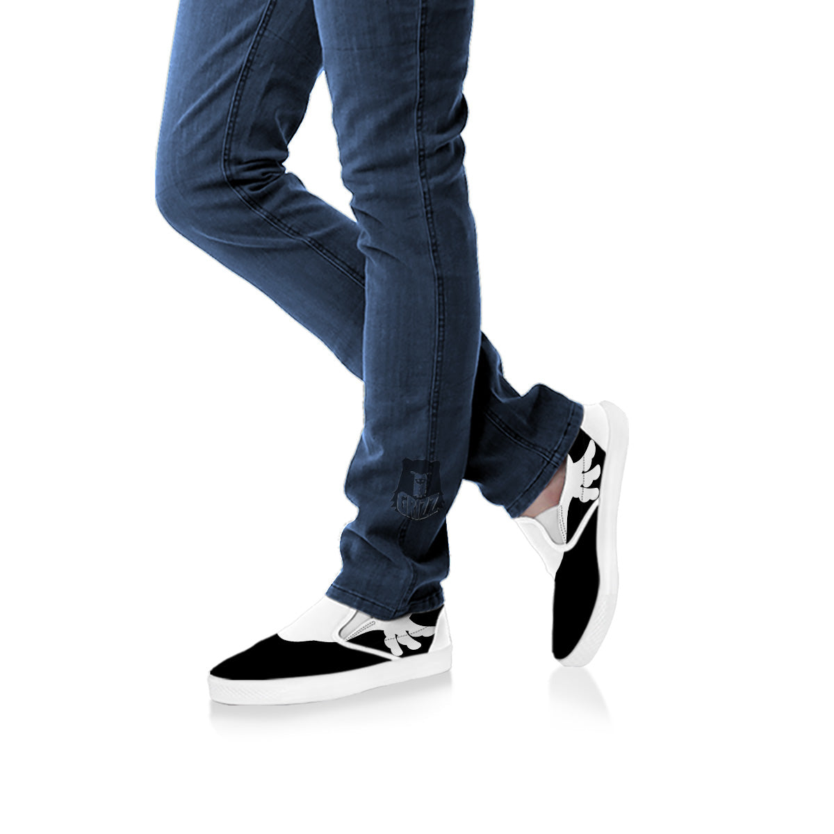Axolotl White And Black Print White Slip On Shoes-grizzshop