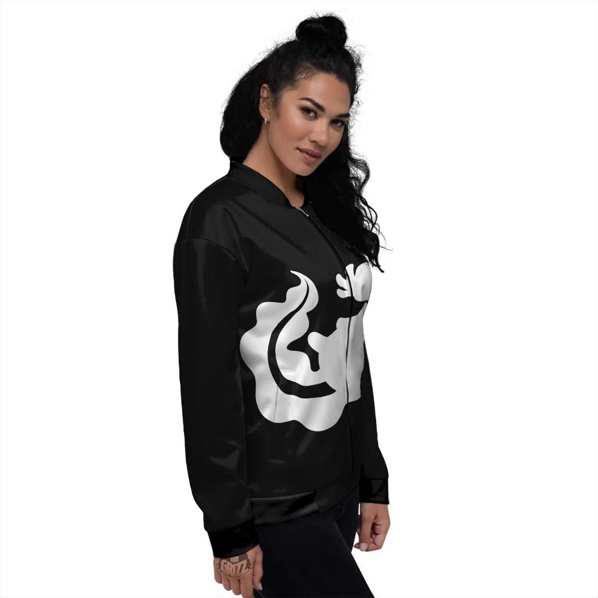 Axolotl White And Black Print Women's Bomber Jacket-grizzshop