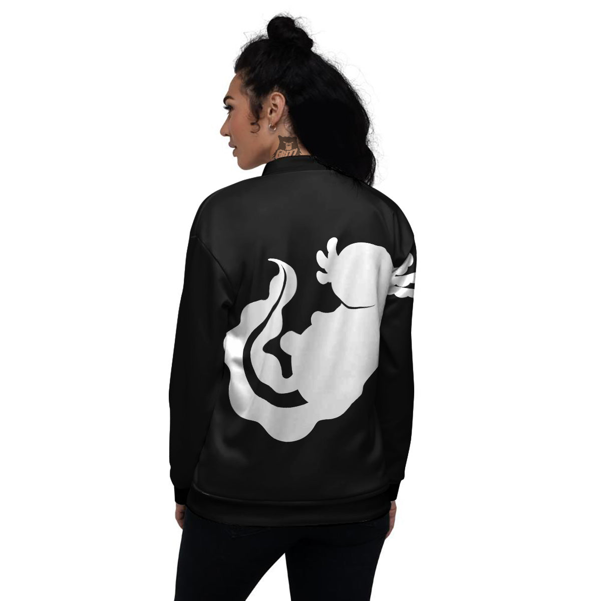 Axolotl White And Black Print Women's Bomber Jacket-grizzshop