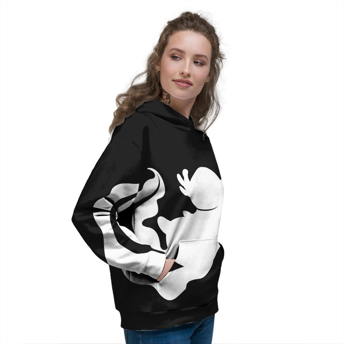 Axolotl White And Black Print Women's Hoodie-grizzshop