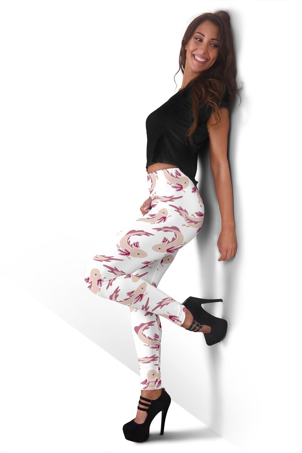 Axolotl White Pattern Print Women Leggings-grizzshop