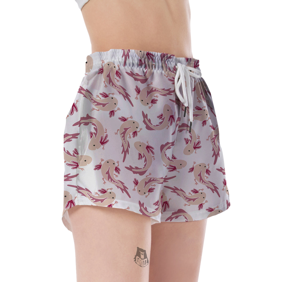 Axolotl White Pattern Print Women's Shorts-grizzshop
