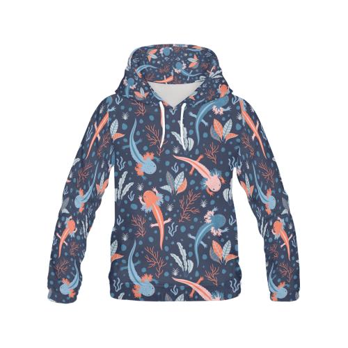 Axolotl Blue Pattern Print Men Pullover Hoodie-grizzshop