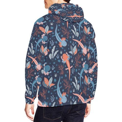 Axolotl Blue Pattern Print Men Pullover Hoodie-grizzshop