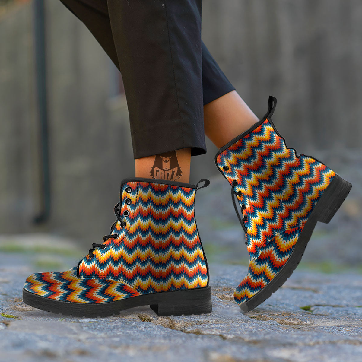 Aztec American Print Pattern Leather Boots-grizzshop