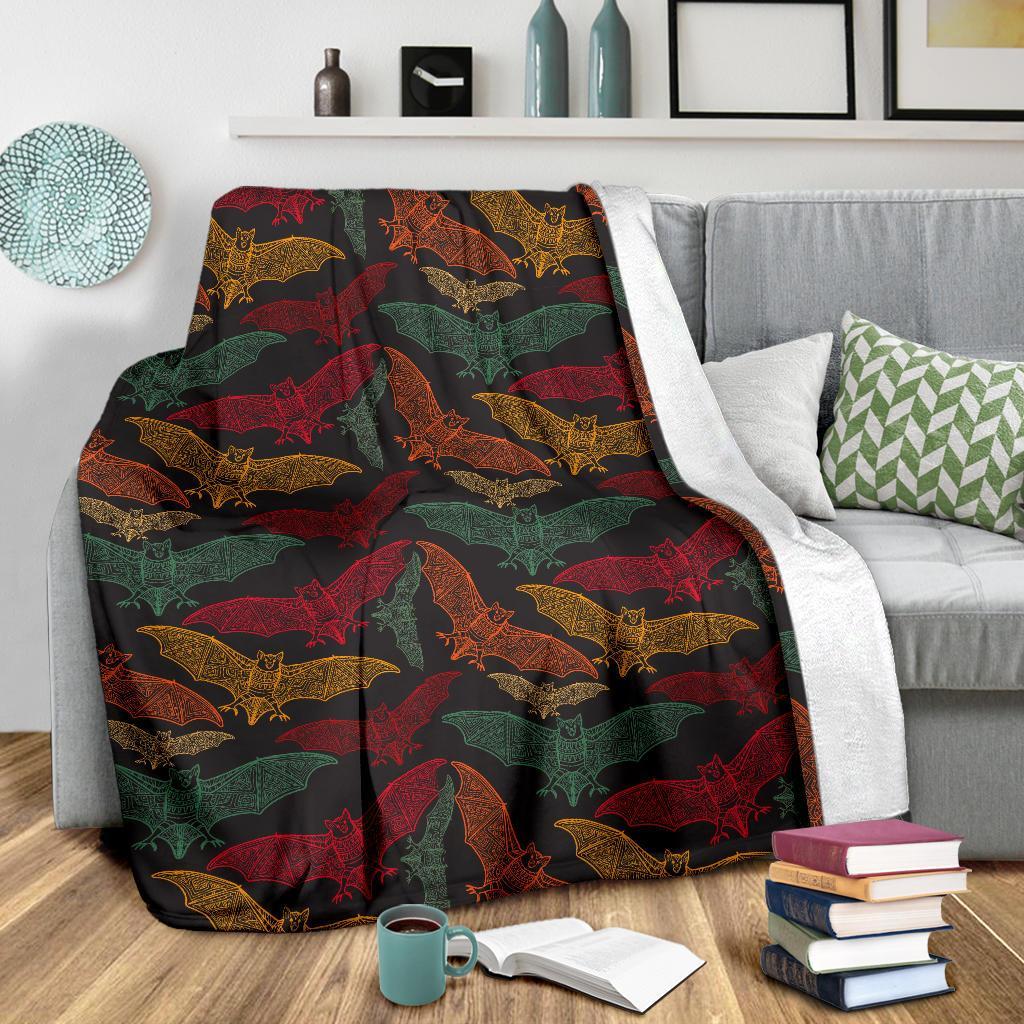Aztec Bat Halloween Pattern Print Blanket-grizzshop