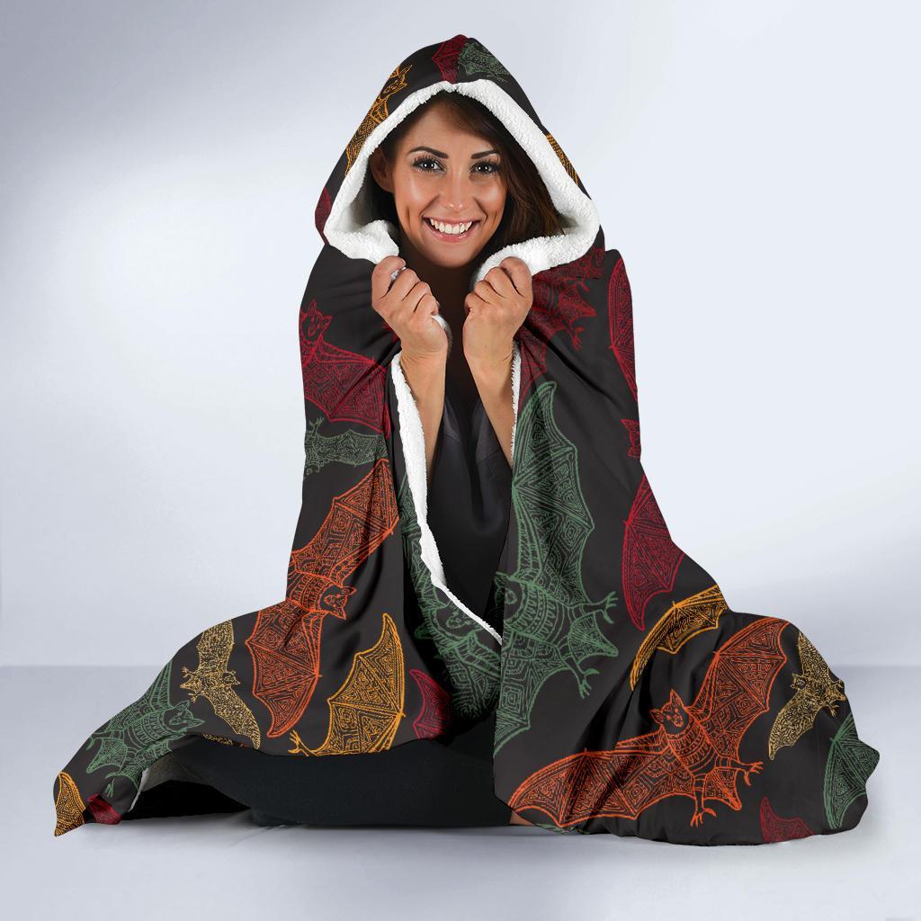 Aztec Bat Halloween Pattern Print Hooded Blanket-grizzshop
