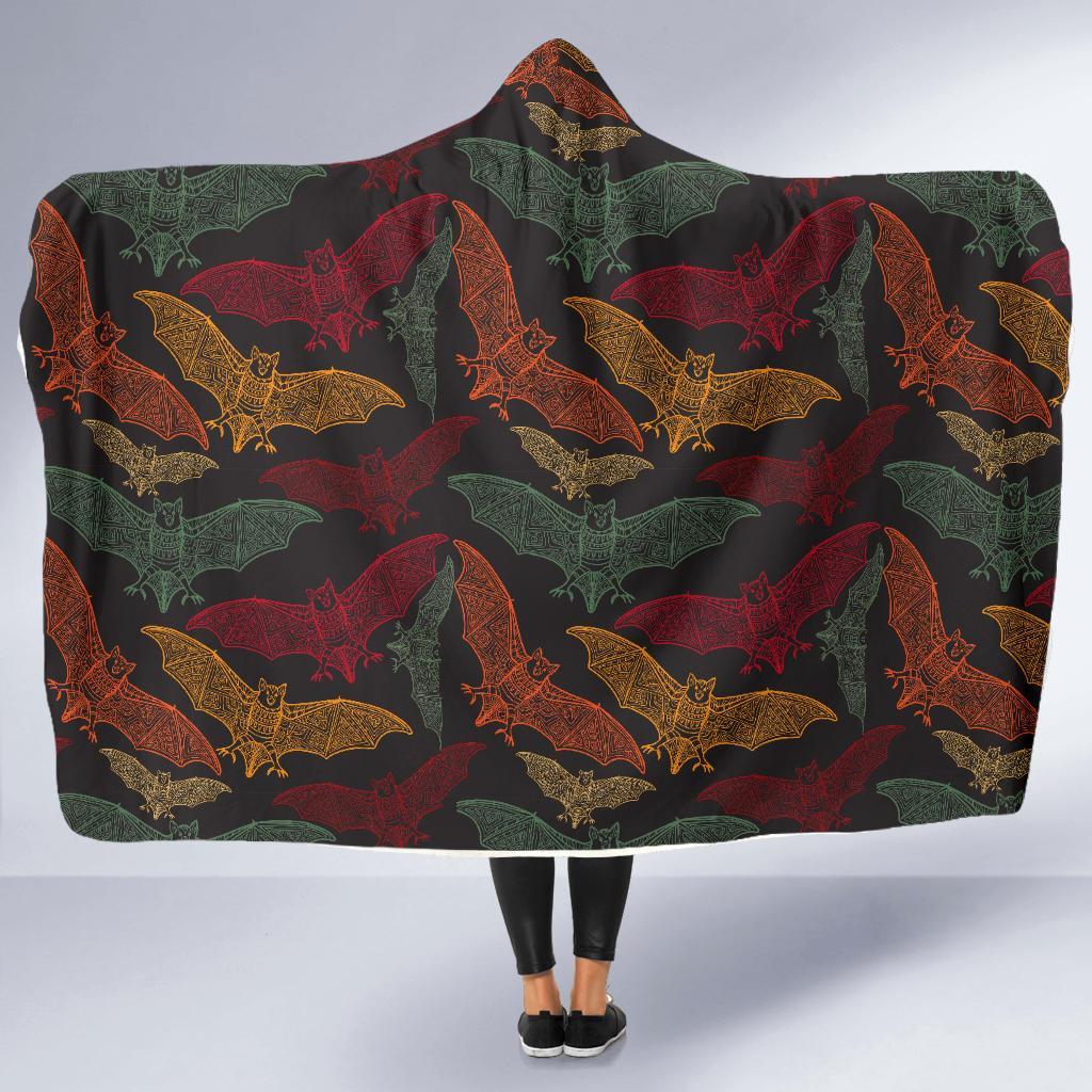 Aztec Bat Halloween Pattern Print Hooded Blanket-grizzshop