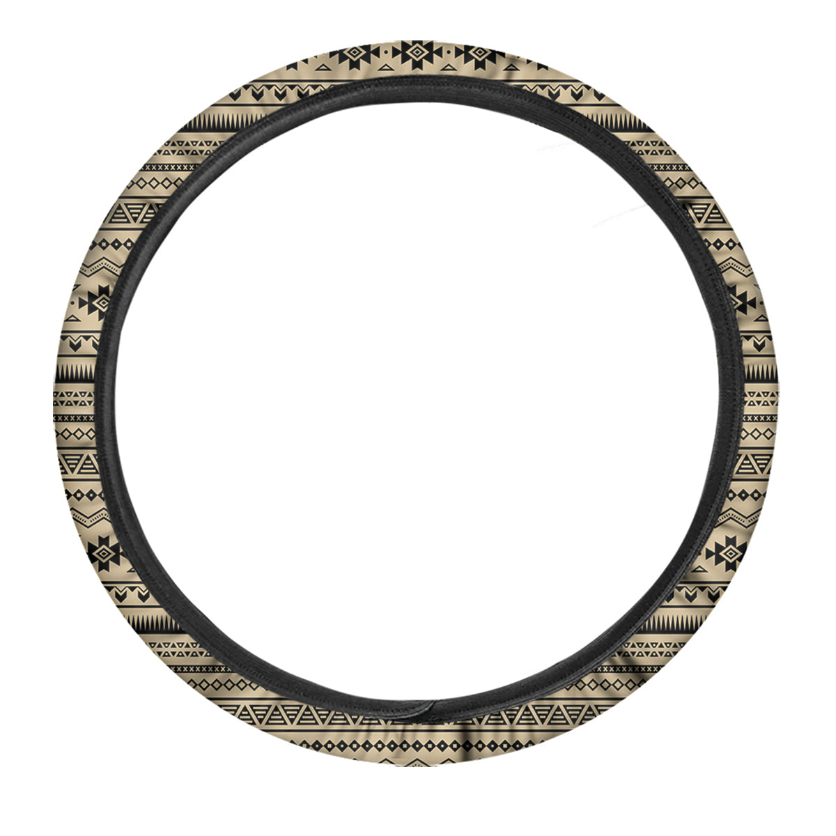Aztec Beige And Black Print Pattern Car Steering Wheel Cover-grizzshop