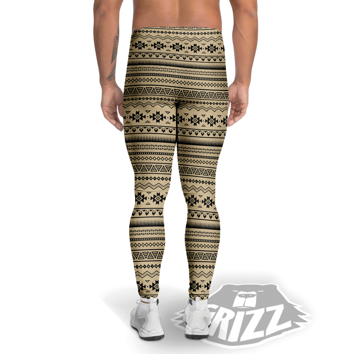 Aztec Beige And Black Print Pattern Men's Leggings-grizzshop