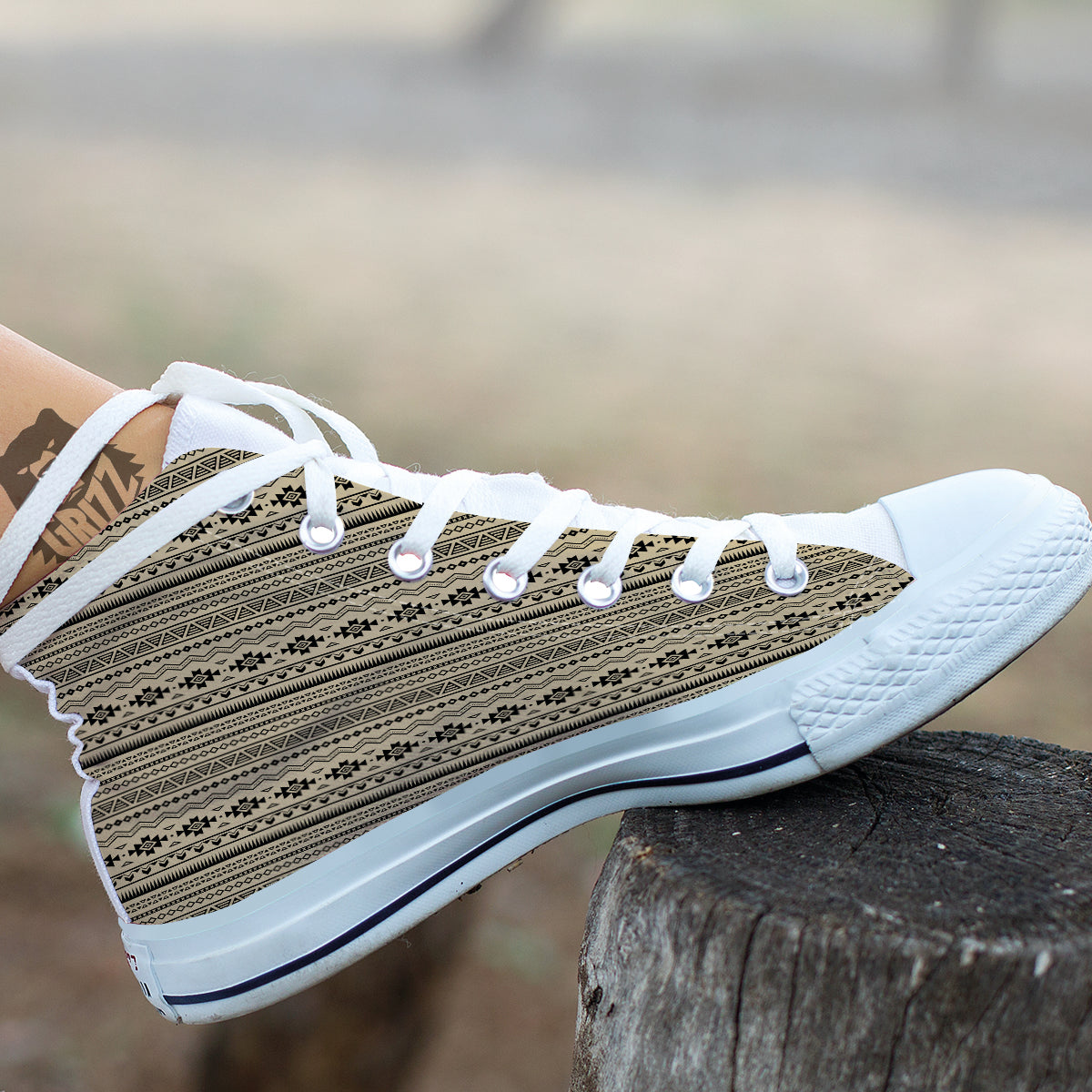 Aztec Beige And Black Print Pattern White High Top Shoes-grizzshop