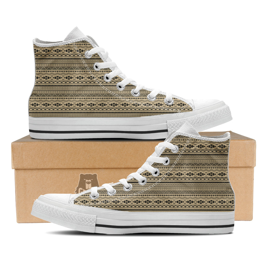 Aztec Beige And Black Print Pattern White High Top Shoes-grizzshop