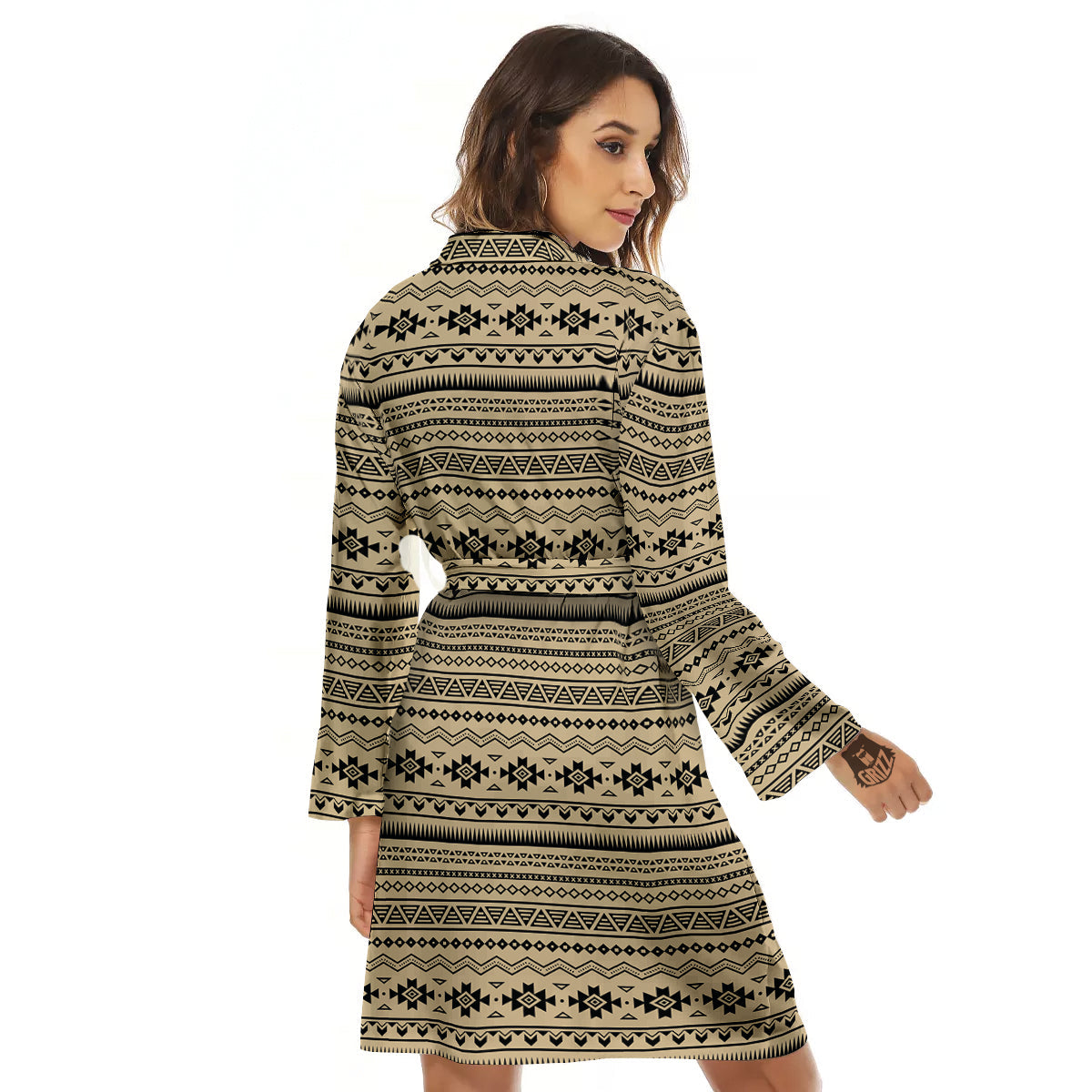 Aztec Beige And Black Print Pattern Women's Robe-grizzshop
