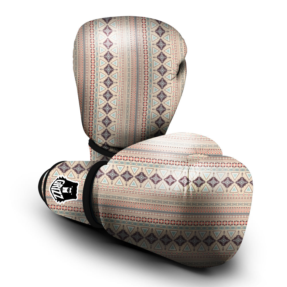 Aztec Beige Print Pattern Boxing Gloves-grizzshop