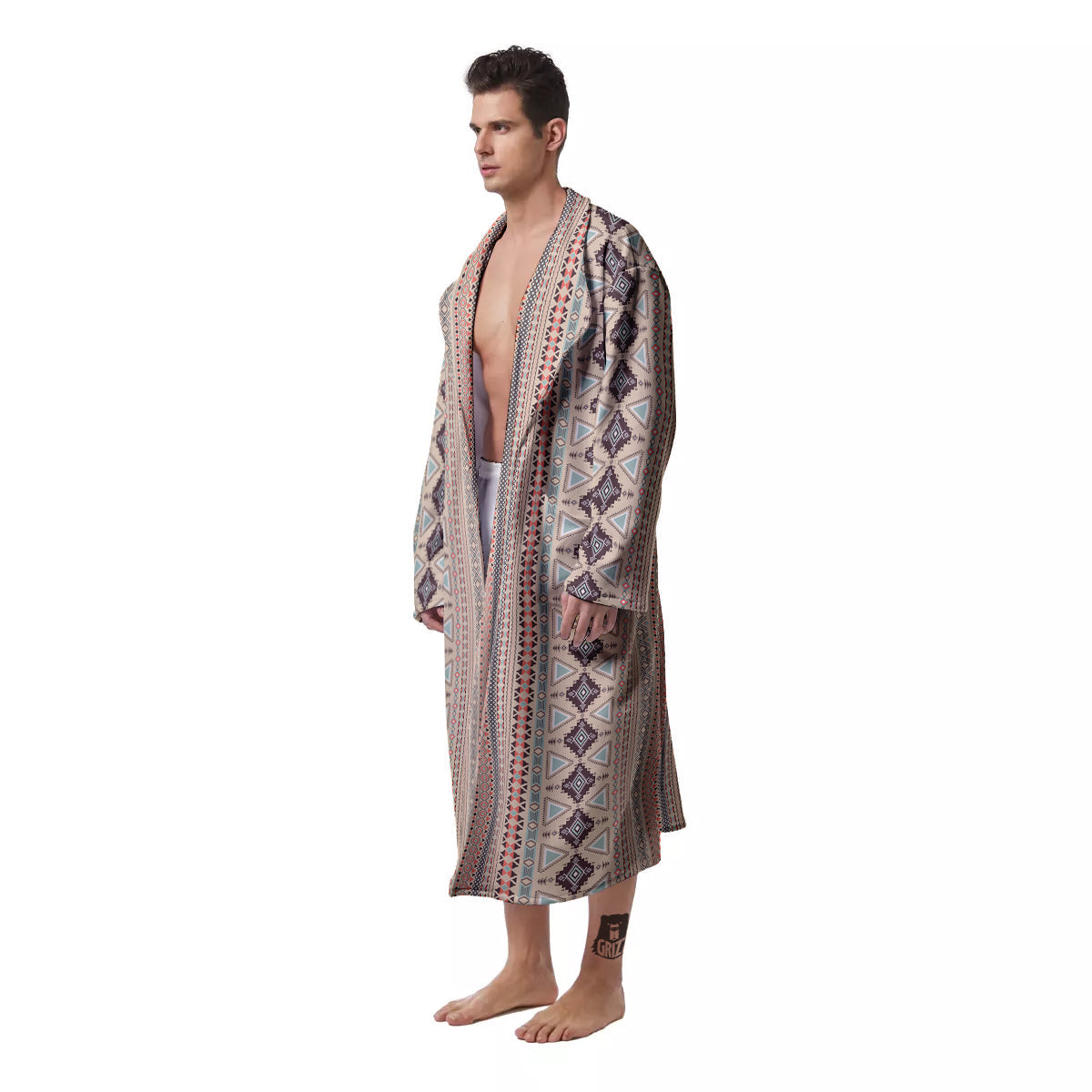 Aztec Beige Print Pattern Men's Robe-grizzshop