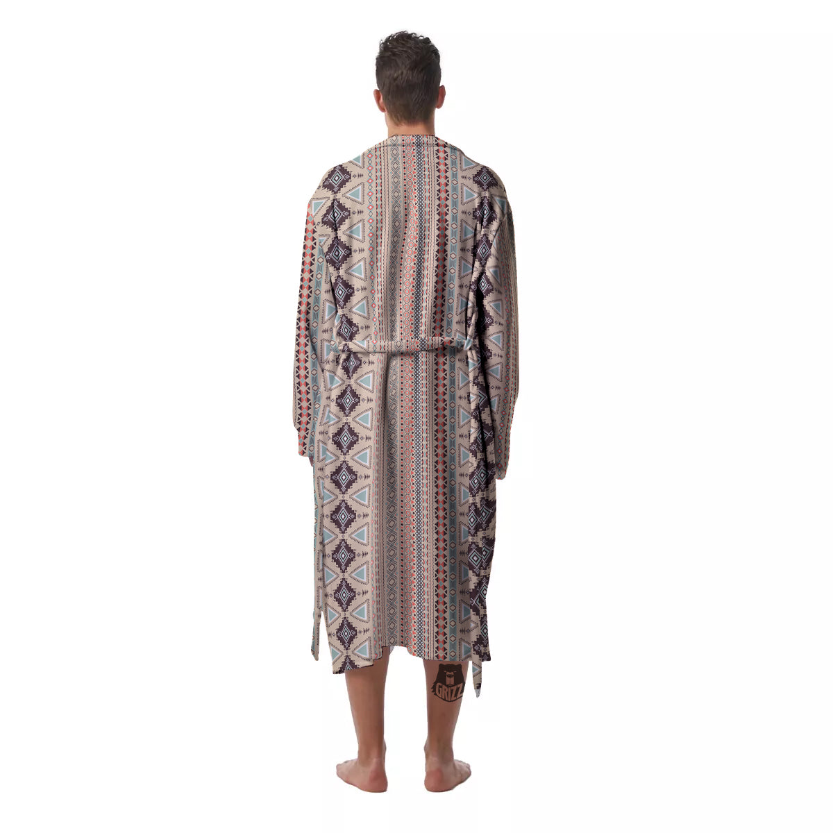 Aztec Beige Print Pattern Men's Robe-grizzshop