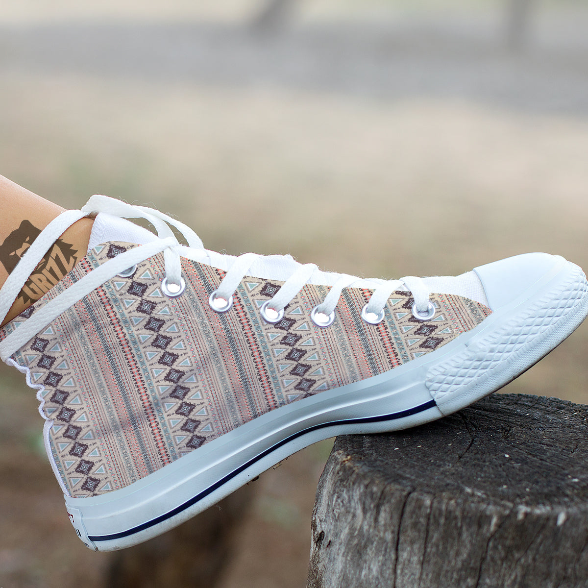 Aztec Beige Print Pattern White High Top Shoes-grizzshop