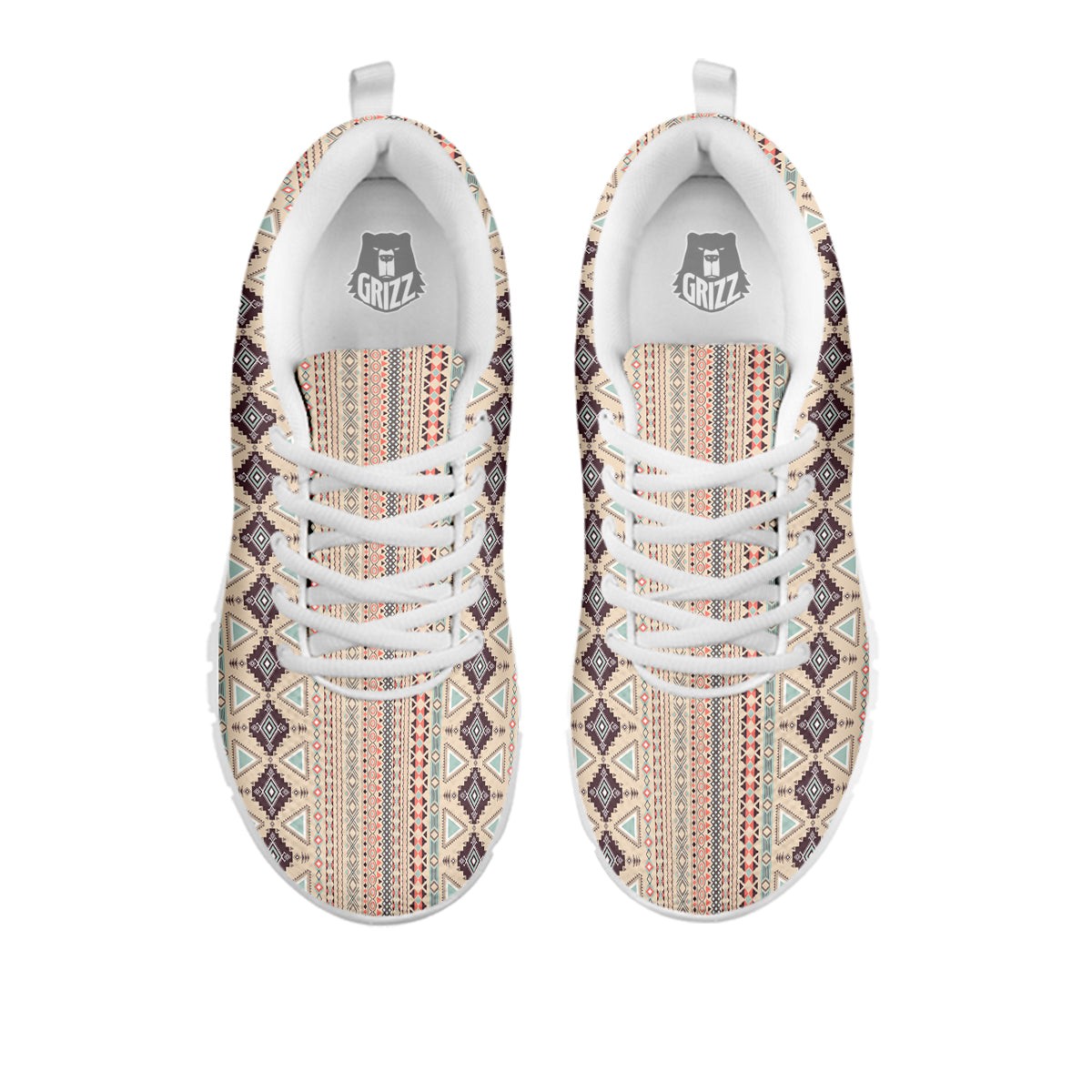 Aztec Beige Print Pattern White Sneaker-grizzshop