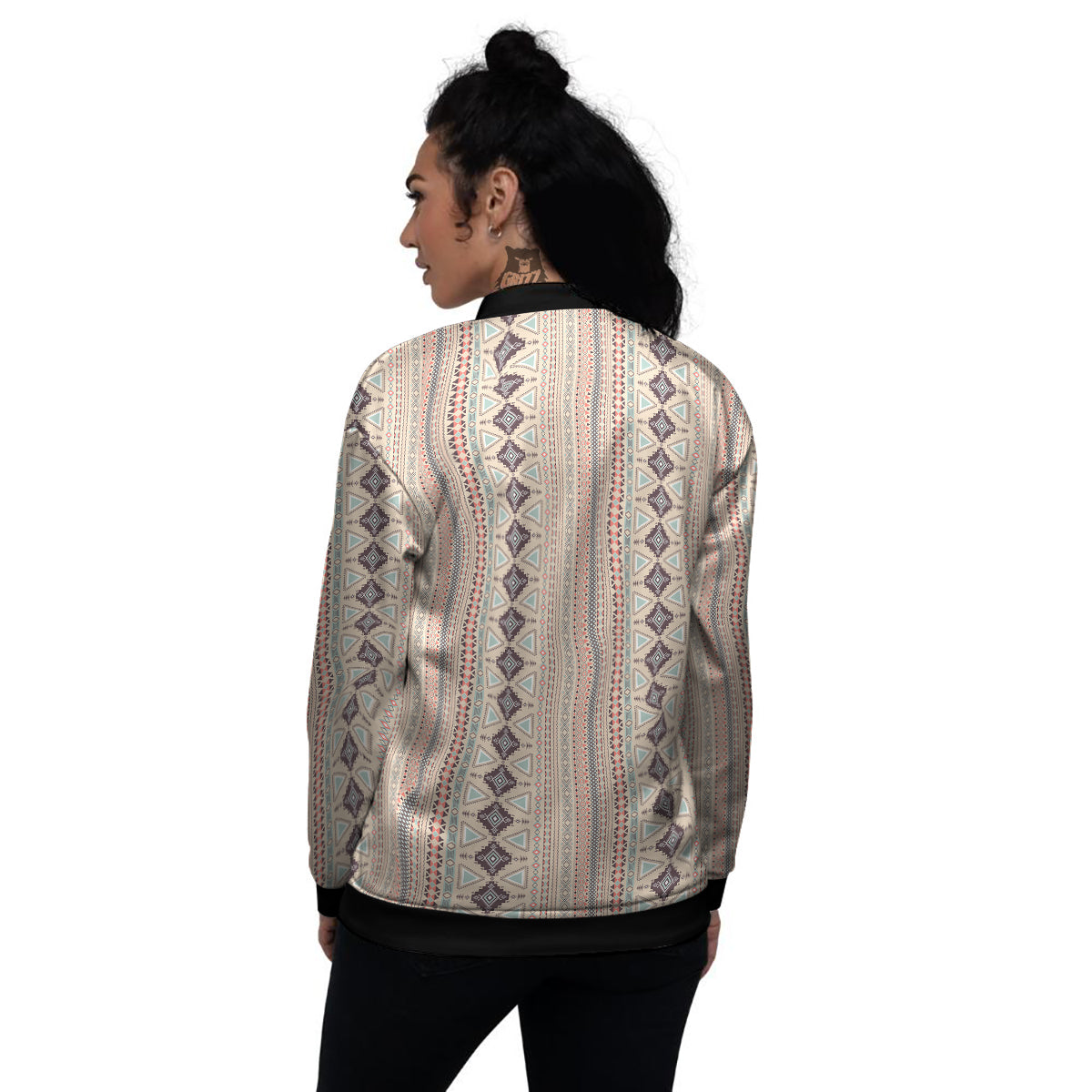 Aztec Beige Print Pattern Women's Bomber Jacket-grizzshop