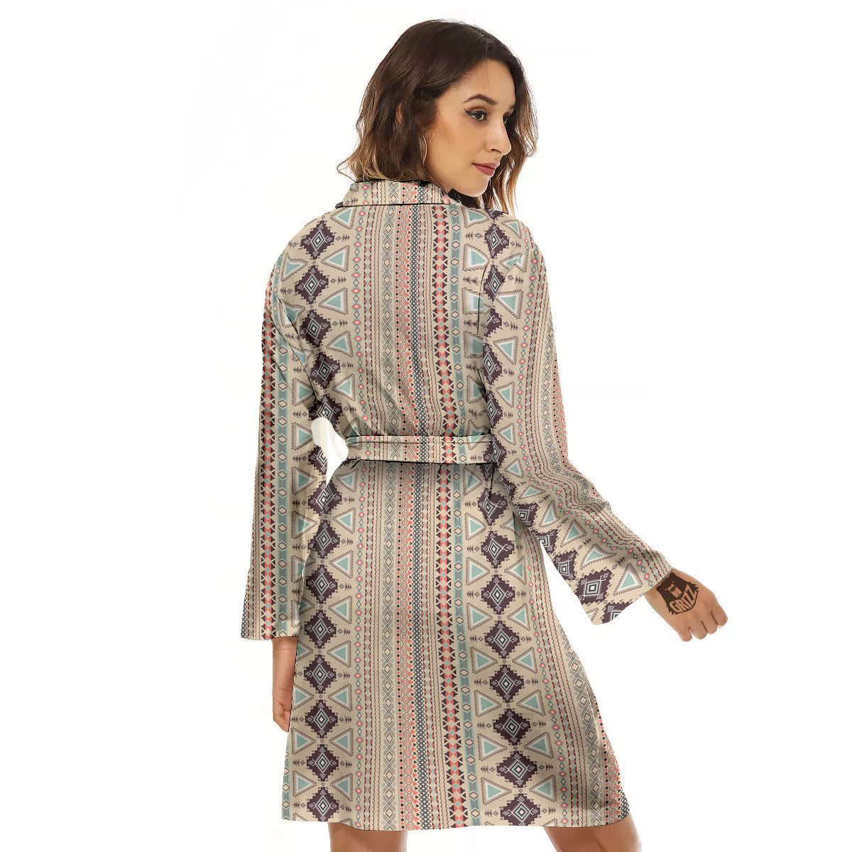 Aztec Beige Print Pattern Women's Robe-grizzshop