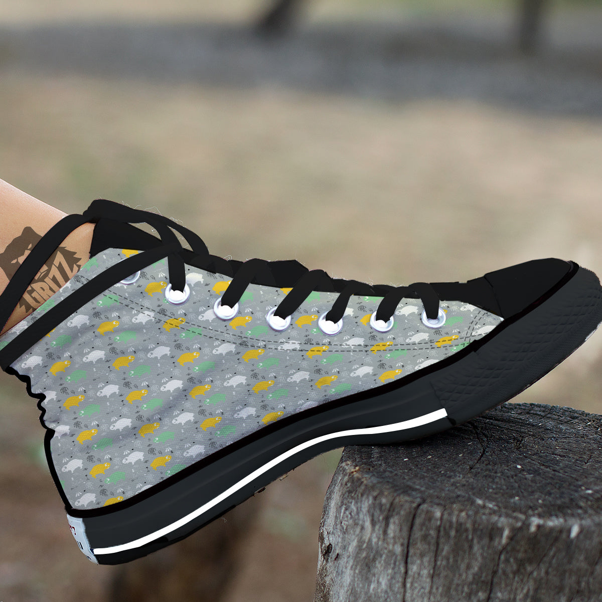 Aztec Bison Print Pattern Black High Top Shoes-grizzshop