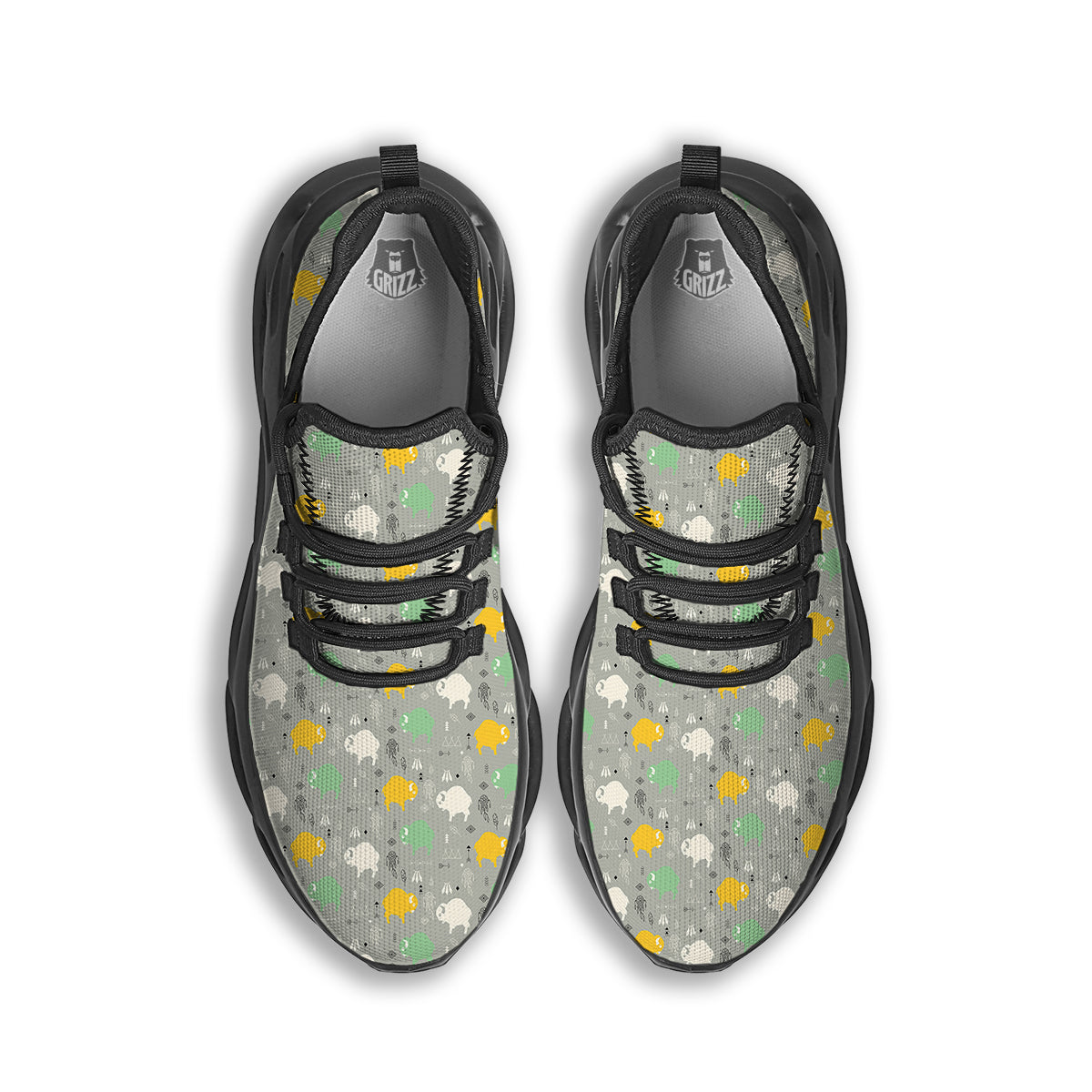 Aztec Bison Print Pattern Black Running Shoes-grizzshop