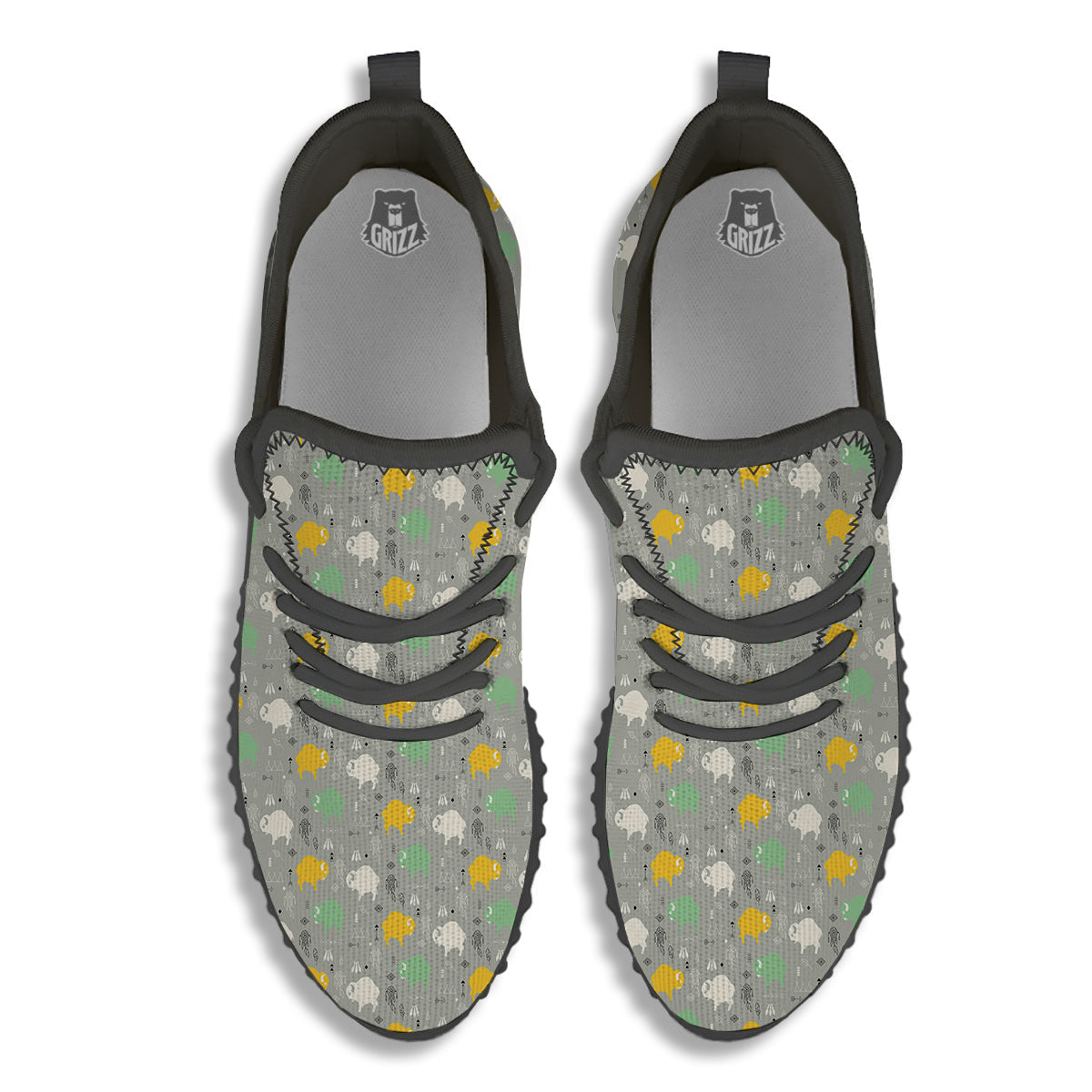 Aztec Bison Print Pattern Black Walking Shoes-grizzshop