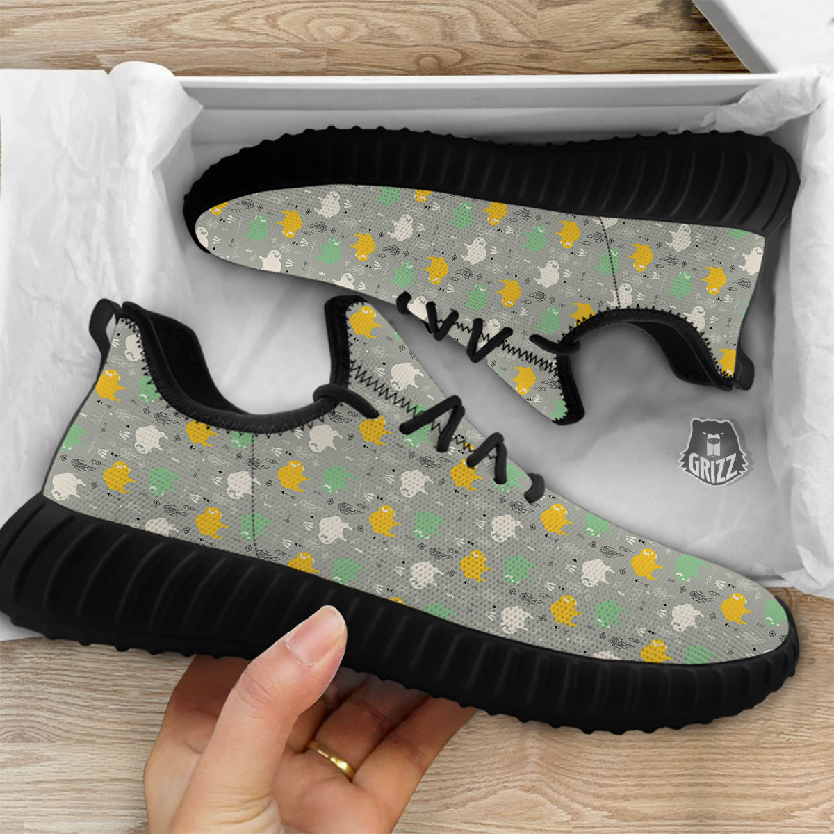 Aztec Bison Print Pattern Black Walking Shoes-grizzshop
