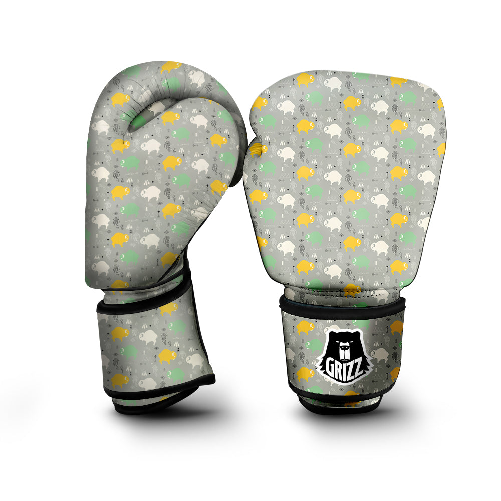 Aztec Bison Print Pattern Boxing Gloves-grizzshop