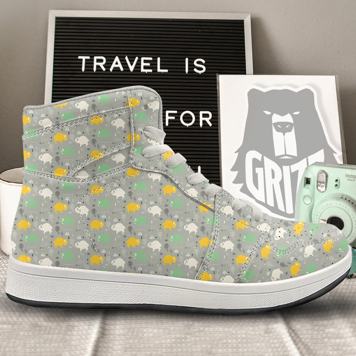 Aztec Bison Print Pattern High Top Sneakers-grizzshop