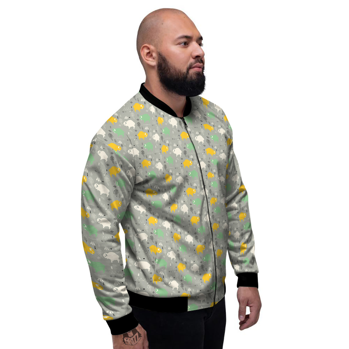 Aztec Bison Print Pattern Men's Bomber Jacket-grizzshop