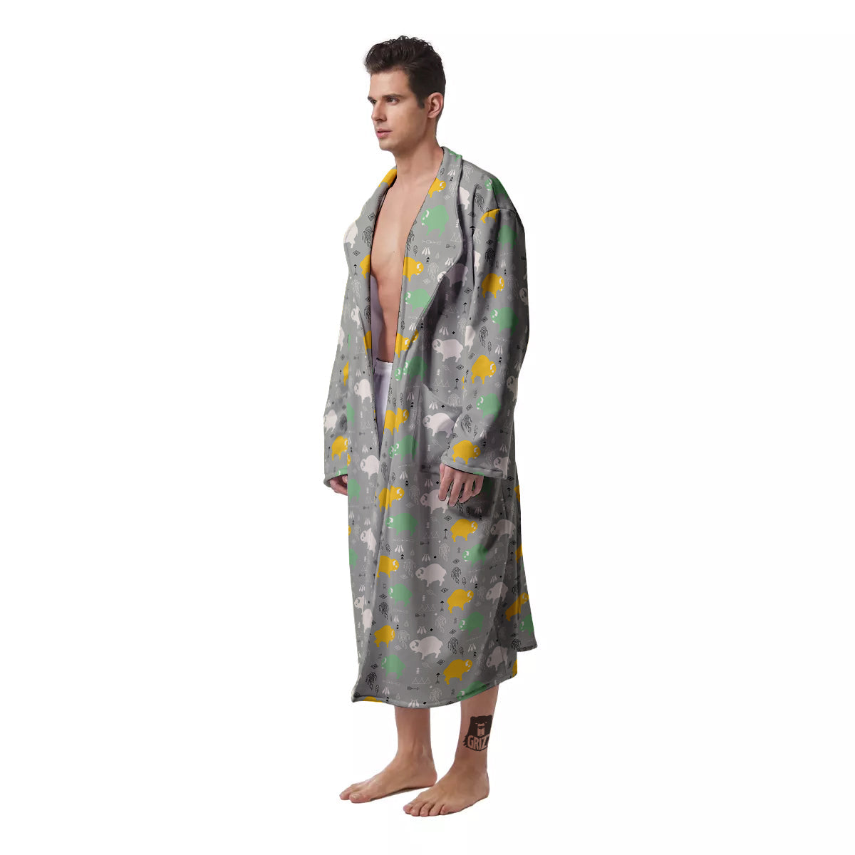 Aztec Bison Print Pattern Men's Robe-grizzshop